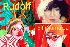 Zdjęcie przedstawia trzech bohaterów spektaklu Elf i Rufdolf